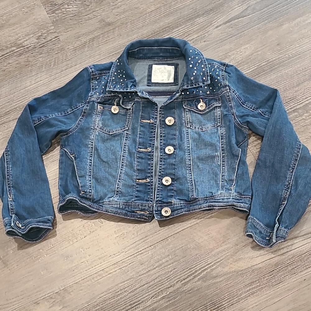 Justice Blue Jean Jacket with Rhinestone/Studded Accents Size 10